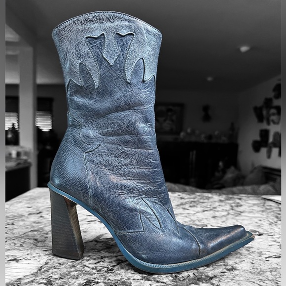 Leather Evidenzia! Denim blue booties made in Italy sz 37 sz 7 US lamb skin - Picture 3 of 13